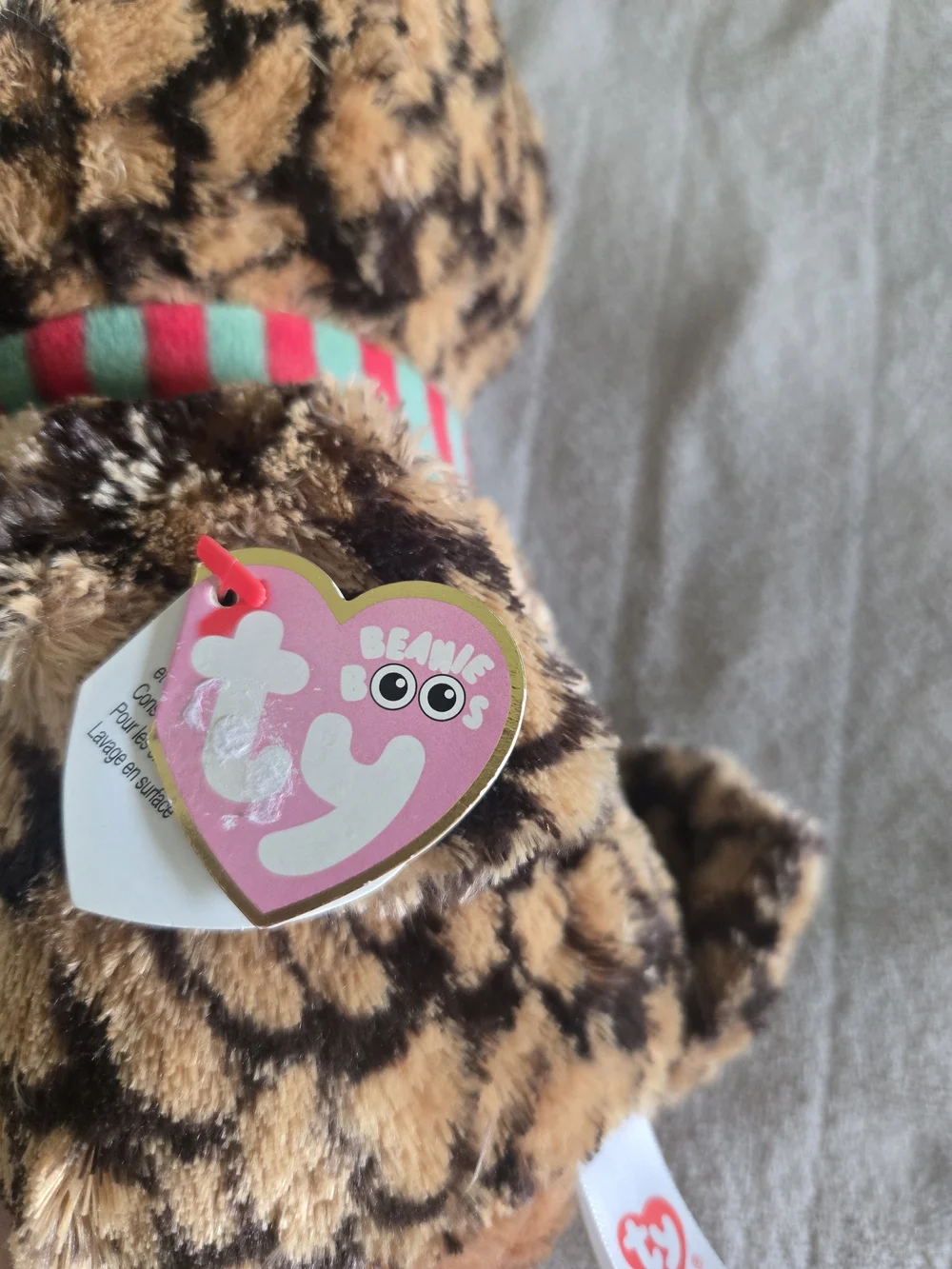 Ty Beanie Boos Leopard Print Owl with Red and Green Scarf